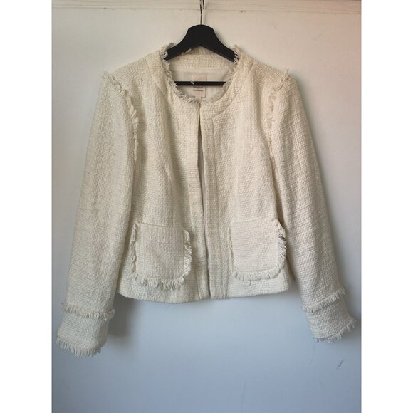 Cinq à Sept Tous Les Jours Keegan Ivory Tweed Fringe Trim Jacket Size 14 Classic - Picture 3 of 11